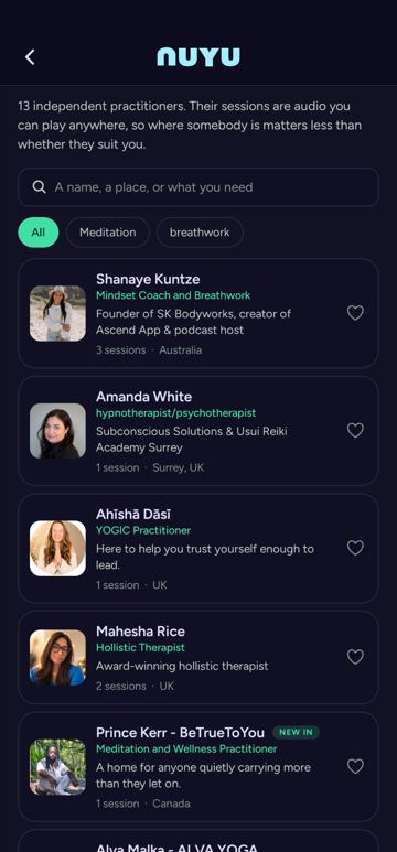 App screen: Practitioners from around the world