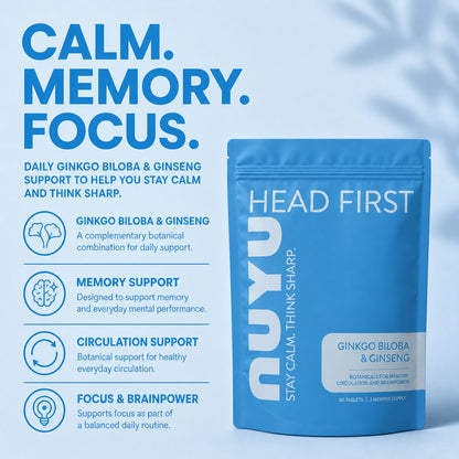 NUYU Ginkgo Biloba & Ginseng Tablets for Focus & Energy Support