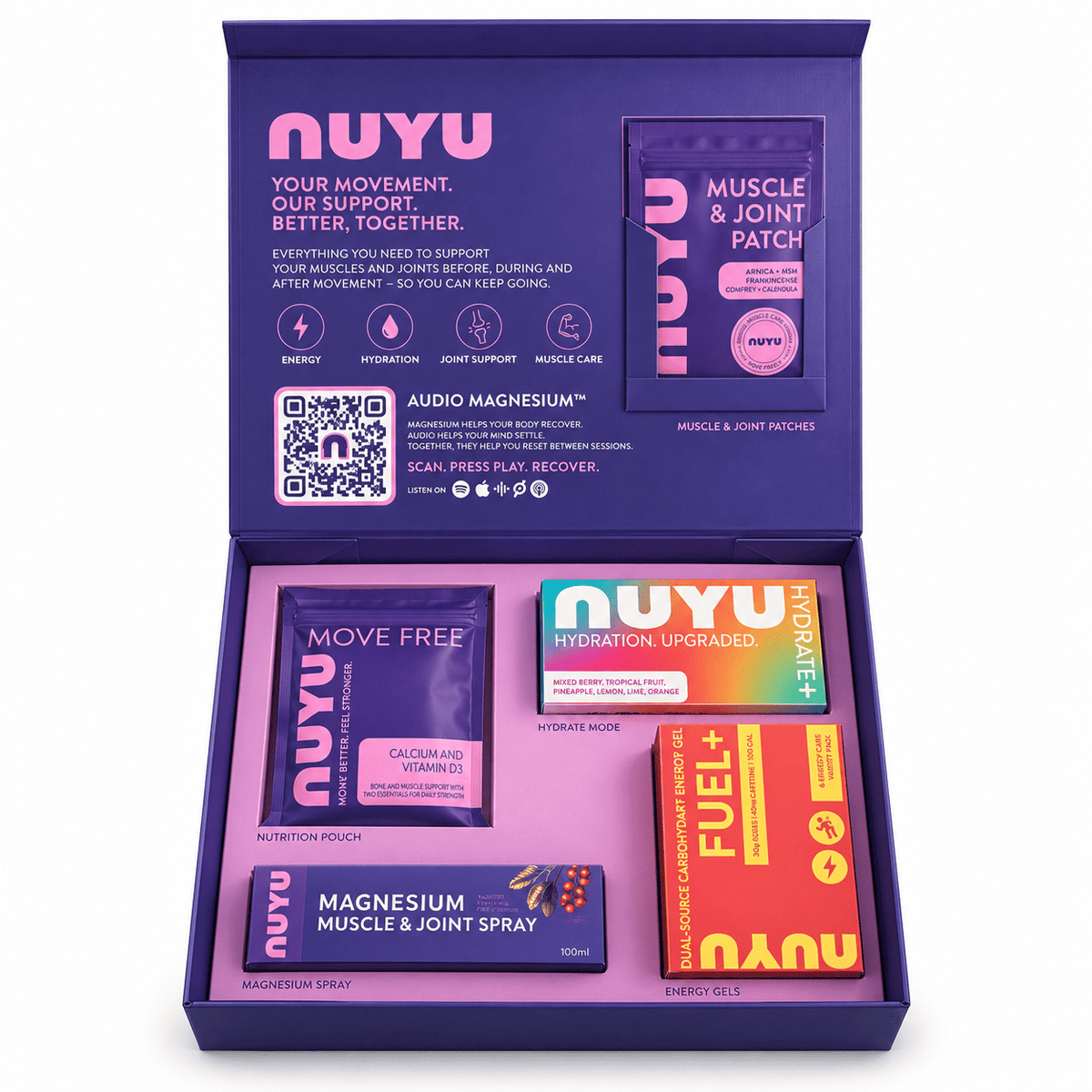 NUYU Muscle & Recovery Box | Recovery & Joint Support Box with Audio Magnesium™