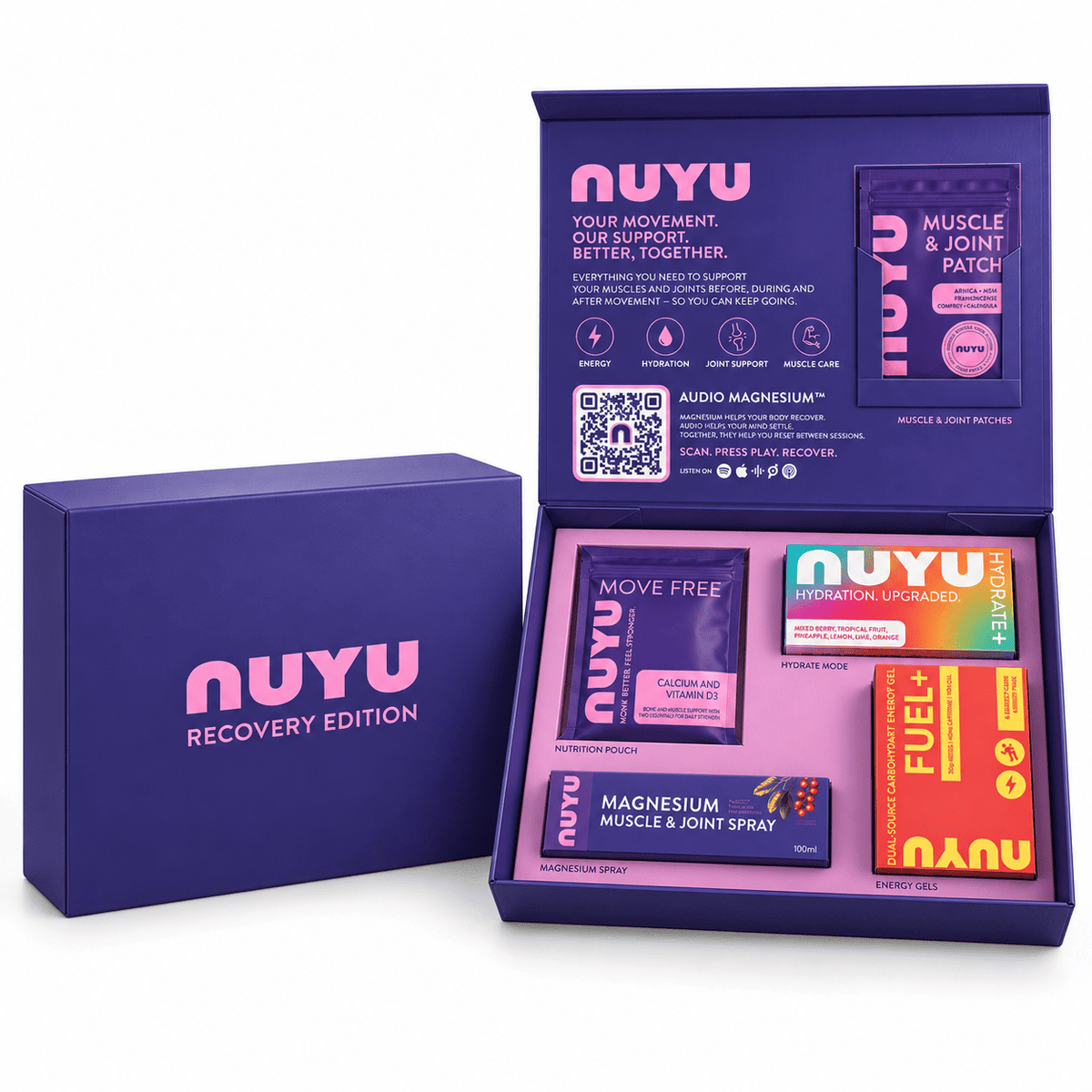 NUYU Muscle & Recovery Box | Recovery & Joint Support Box with Audio Magnesium™