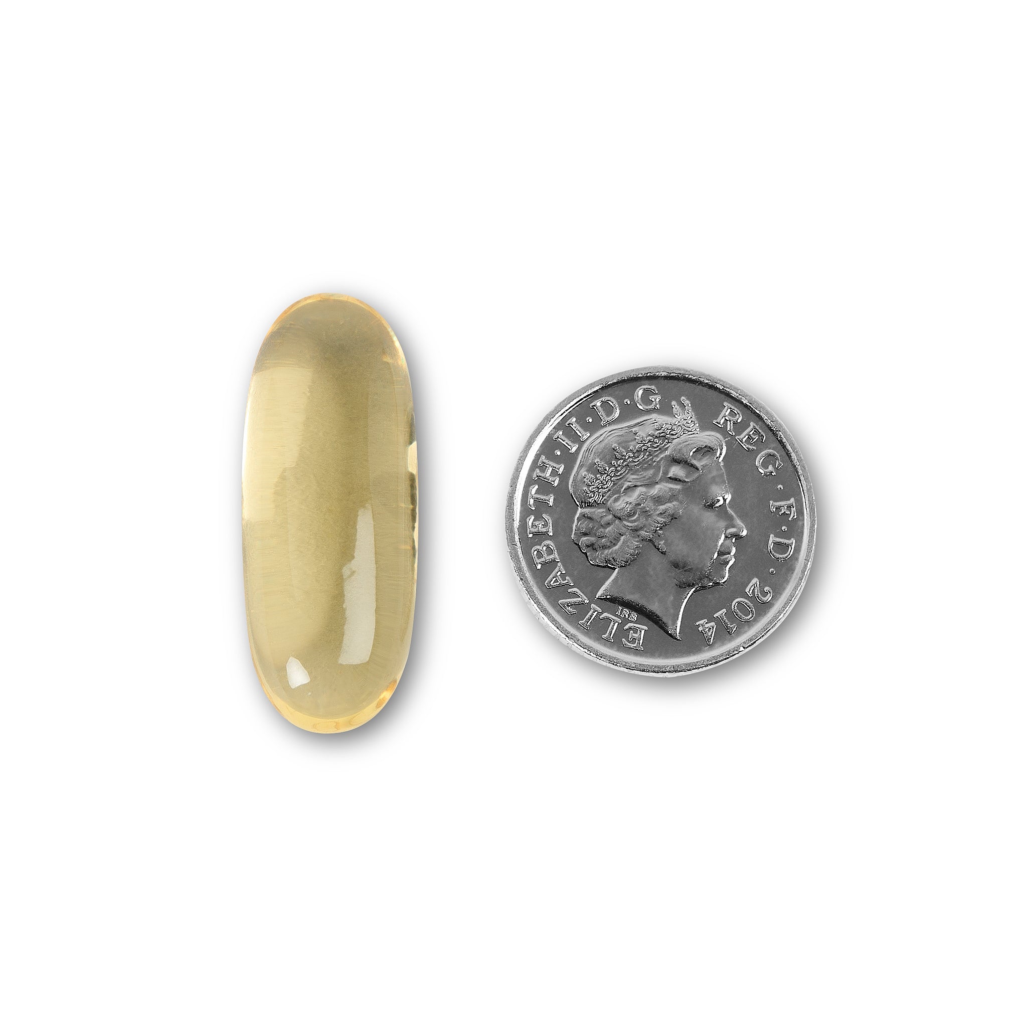 omega 3 gel size next to 5 pence 