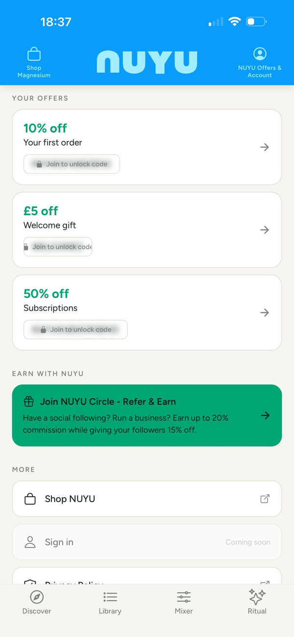 NUYU app screen