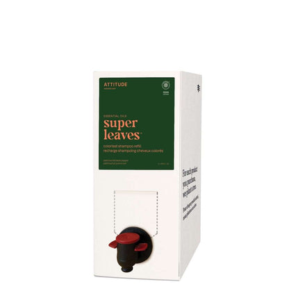 NUYU eco-refill shampoo box with green label and black dispenser tap, wellness supplement UK style