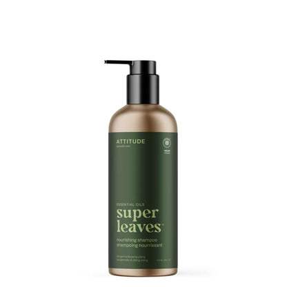 NUYU Attitude Super Leaves nourishing shampoo bottle with pump dispenser, wellness supplement UK brand