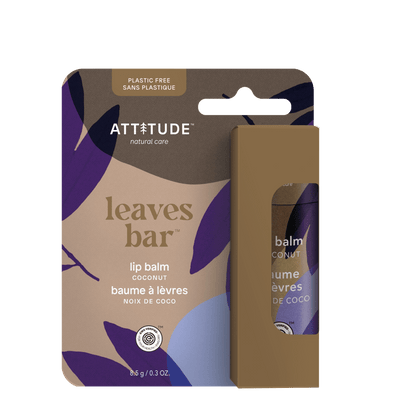 NUYU ATTITUDE Super Leaves coconut lip balm in plastic-free brown packaging, wellness supplement UK