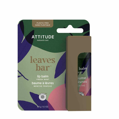 NUYU ATTITUDE Super Leaves mint lip balm in plastic-free green leafy packaging, wellness supplement UK