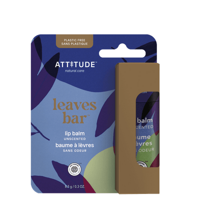 NUYU ATTITUDE Super Leaves unscented lip balm packaging in blue purple design, wellness supplement UK brand