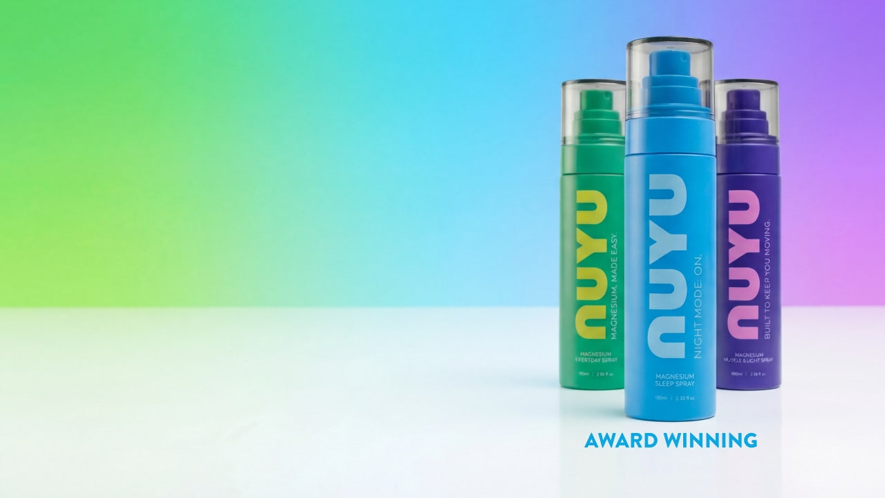 NUYU magnesium spray collection UK - award winning wellness brand sleep recovery