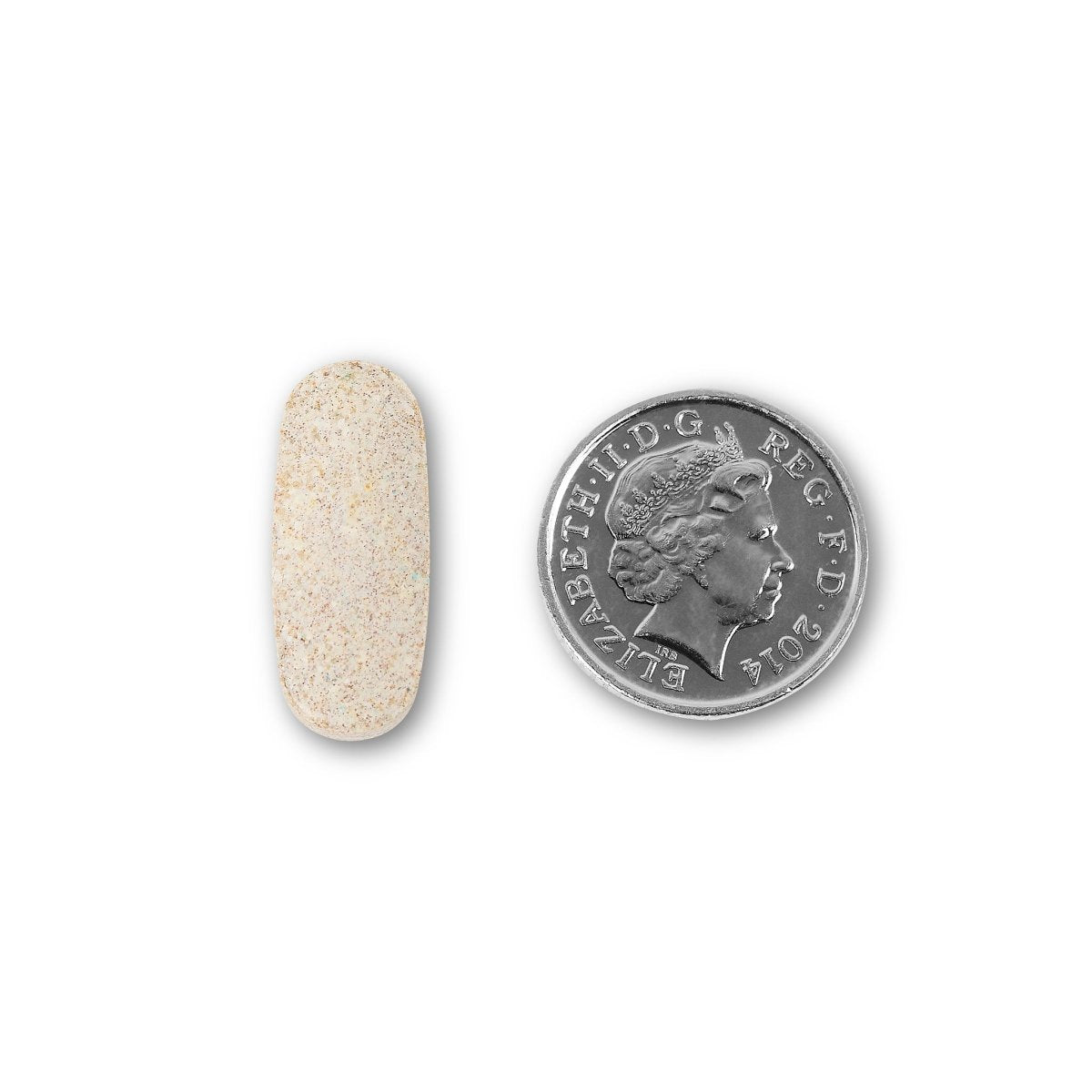 NUYU men's multivitamin supplement UK tablet size comparison with coin