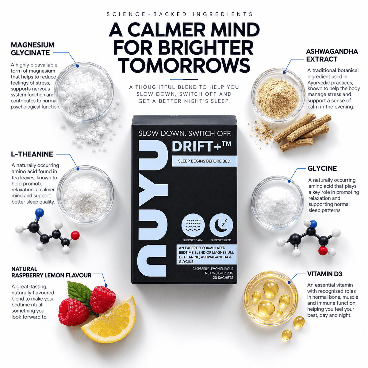 NUYU Drift+ Sleep Powder Blend - 20 Sachets
