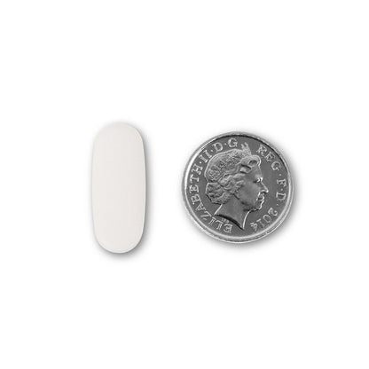 NUYU hyaluronic acid capsule size comparison with UK coin, wellness supplement UK