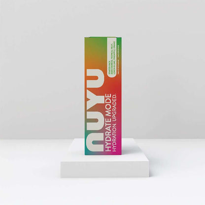 NUYU hydration electrolyte sachets UK pack standing upright on white display block