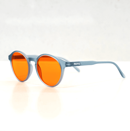 NUYU Afterlight blue light blocking glasses UK with orange lenses and grey frames
