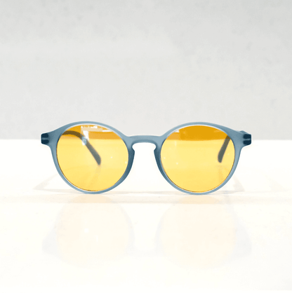 NUYU Afterlight blue light blocking glasses UK with yellow lenses on white background