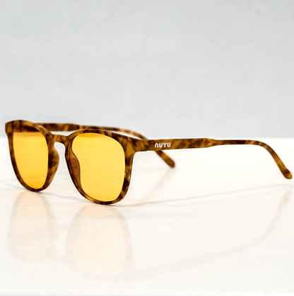 NUYU Afterlight blue light blocking glasses UK with tortoiseshell frames and yellow lenses