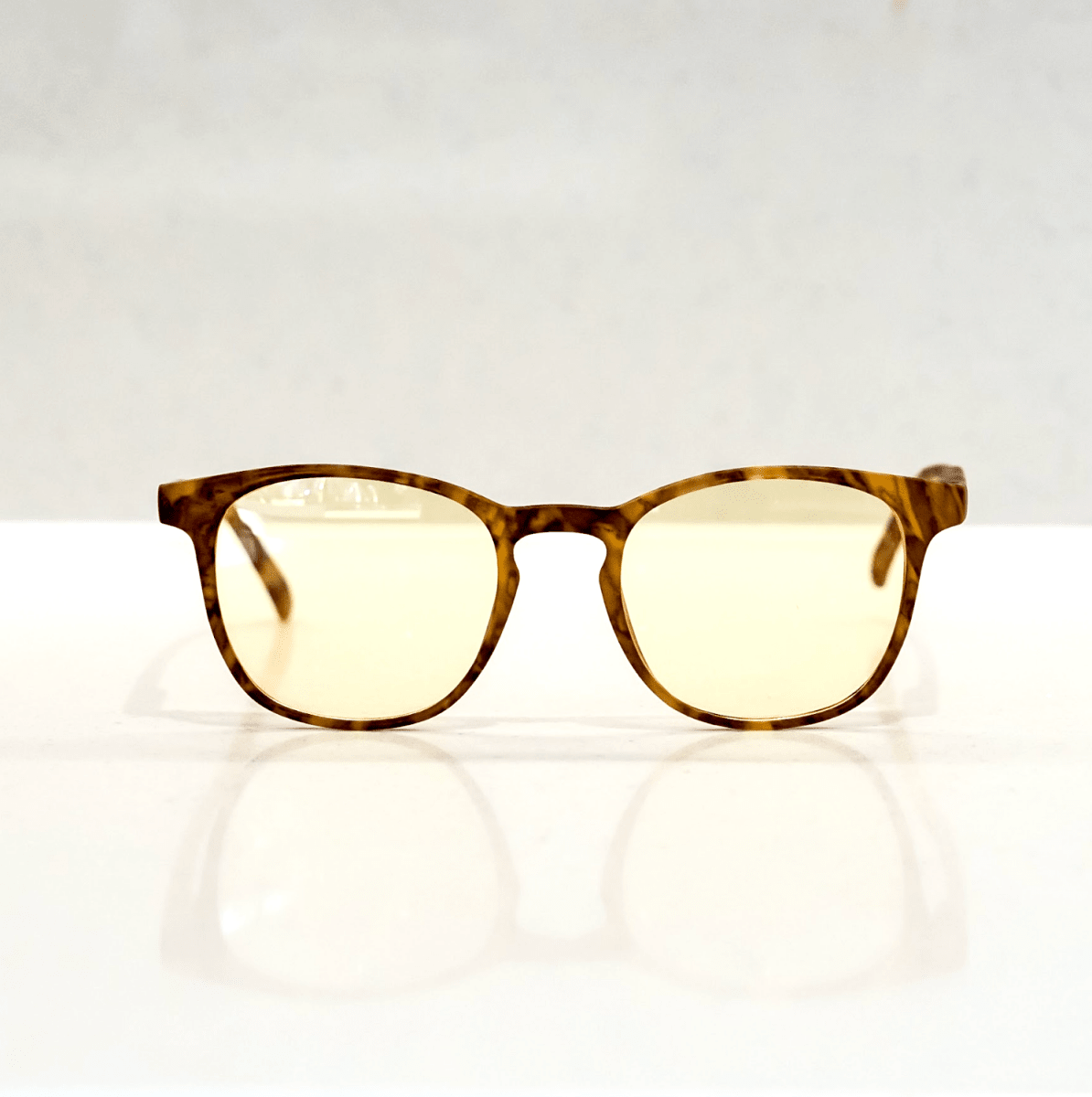 NUYU Afterlight blue light blocking glasses UK with tortoiseshell frames and yellow lenses