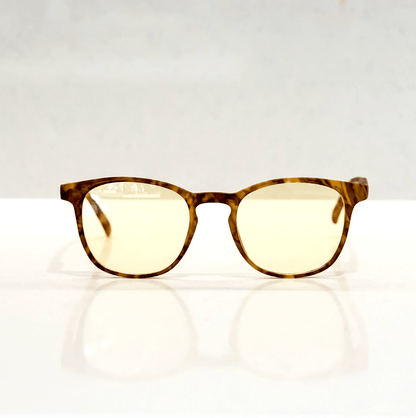 NUYU Afterlight blue light blocking glasses UK with tortoiseshell frames and yellow lenses