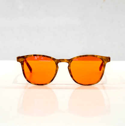 NUYU Afterlight blue light blocking glasses UK with orange lenses and tortoiseshell frames