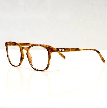 NUYU Afterlight blue light blocking glasses UK in tortoiseshell frame on white background
