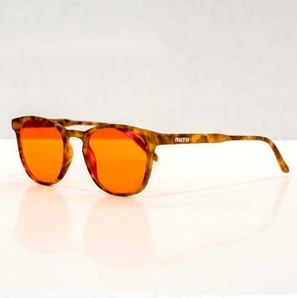 NUYU Afterlight blue light blocking glasses UK with orange lenses and tortoiseshell frames