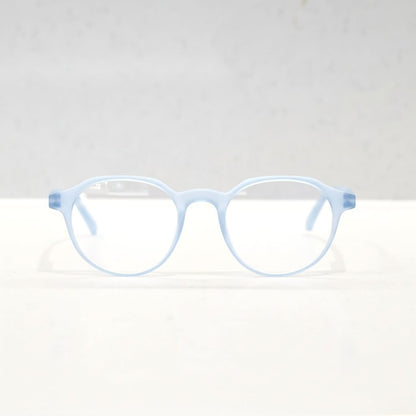 NUYU Afterlight blue light blocking glasses UK in translucent blue frame front view