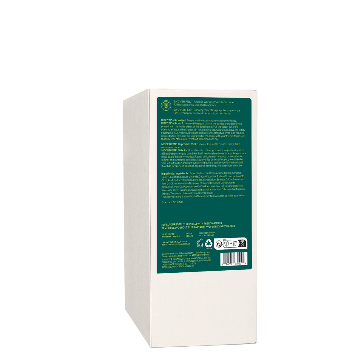 ATTITUDE Hand Soap eco-refill pack Bergamot and Ylang-Ylang scent with natural ingredients and biodegradable formula