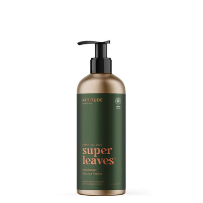 NUYU Attitude Super Leaves hand soap bottle with green label and pump dispenser wellness supplement UK