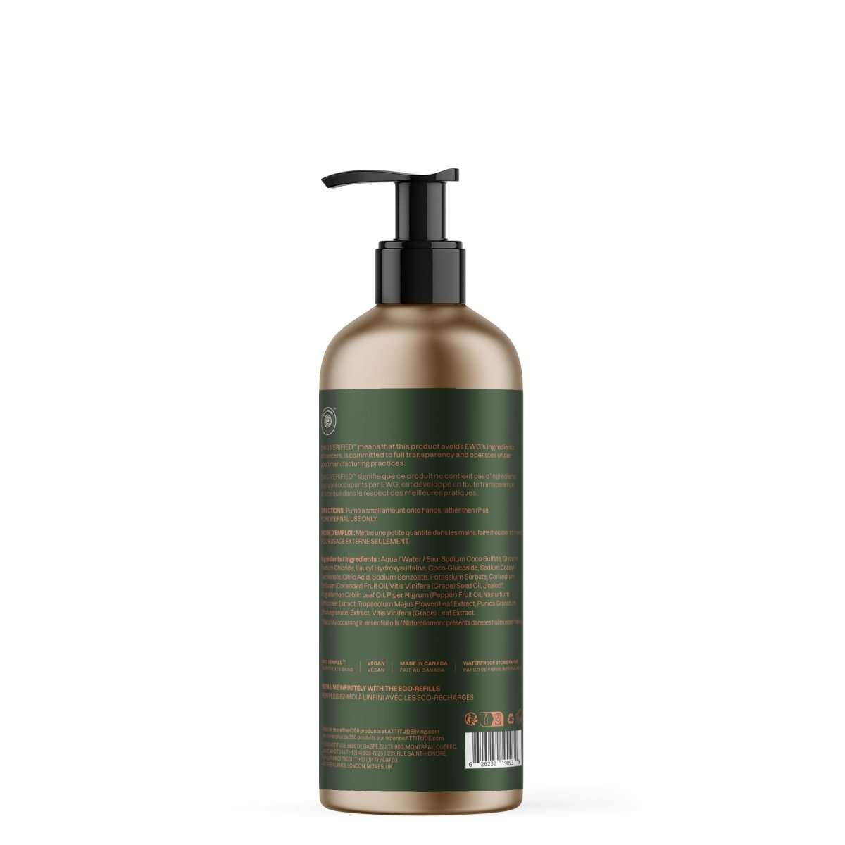 NUYU hand soap back label showing ingredients list for wellness supplement UK brand