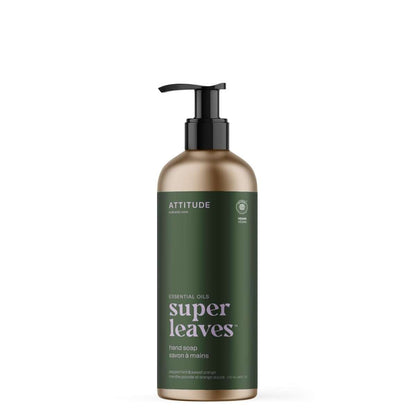 NUYU Attitude Super Leaves hand soap bottle with green label and pump dispenser wellness supplement UK
