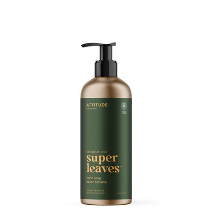 NUYU ATTITUDE Super Leaves hand soap bottle with green label and pump dispenser wellness supplement UK