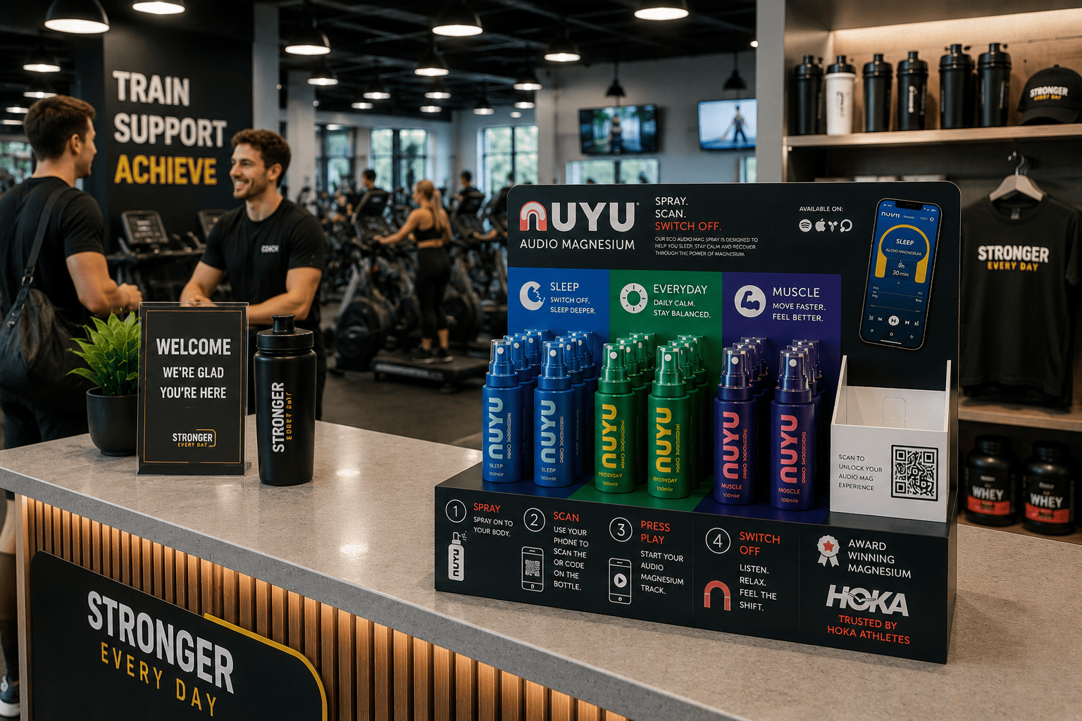 NUYU magnesium sprays on stone pedestals