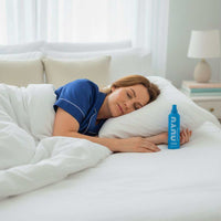woman sleeping with NUYU Sleep Magnesium Spray on bed for restful sleep and relaxation