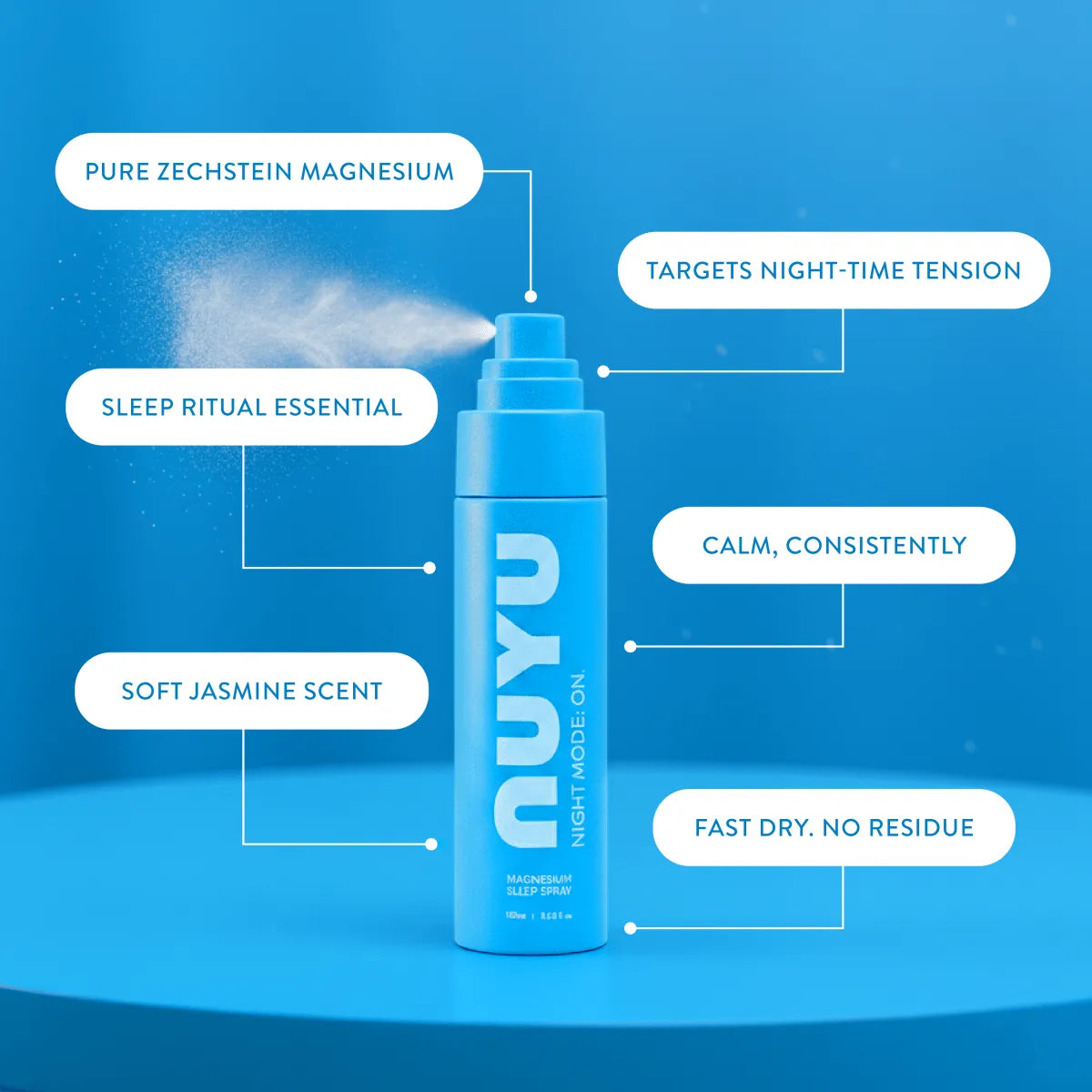 NUYU magnesium sleep spray UK with pure Zechstein magnesium and jasmine scent