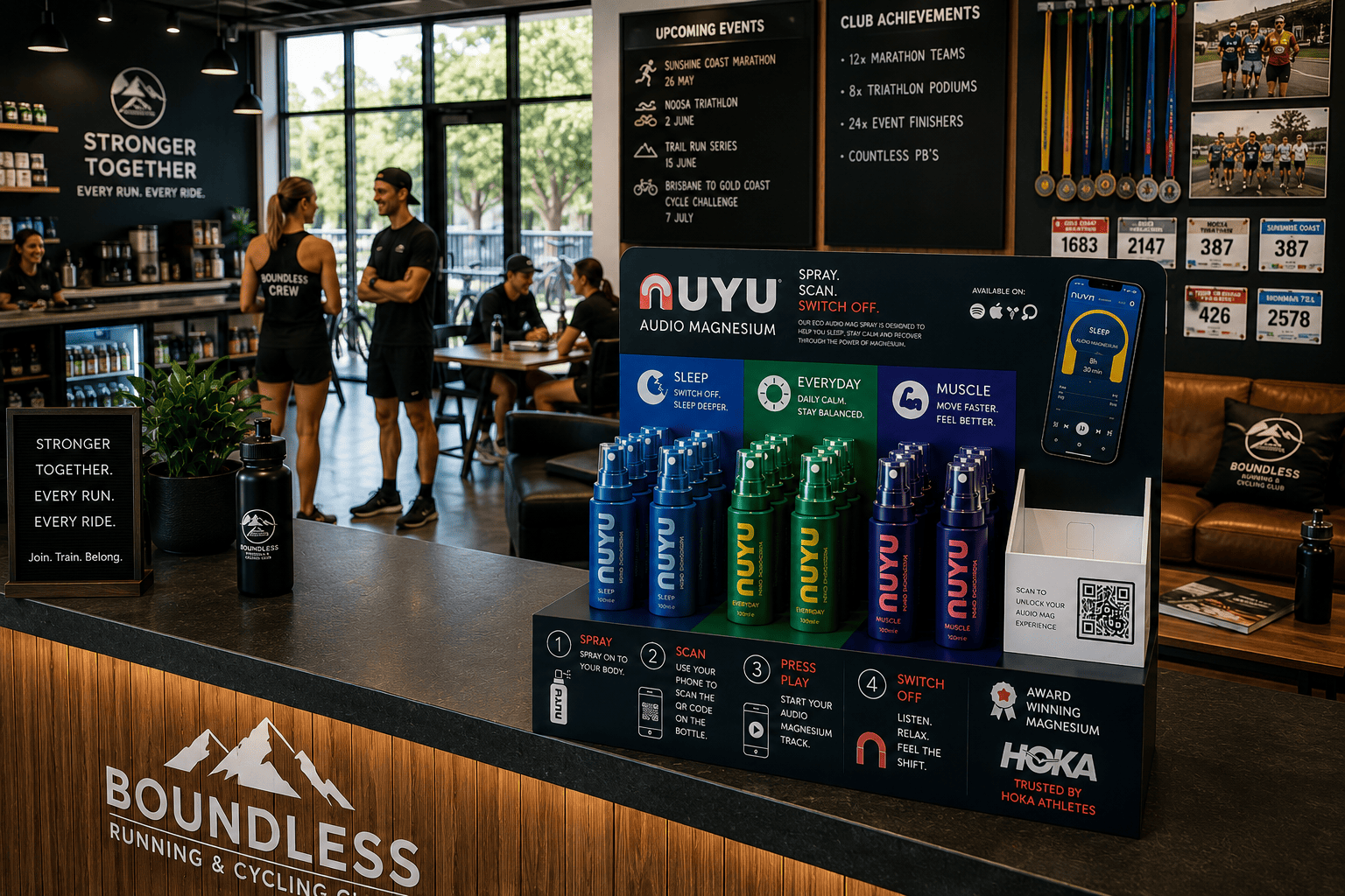 NUYU magnesium sprays on stone pedestals