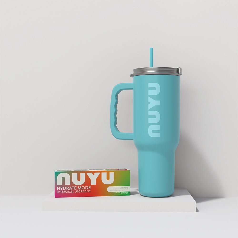 Stanley 40 oz NUYU blue stainless steel tumbler with hydration salts bundle