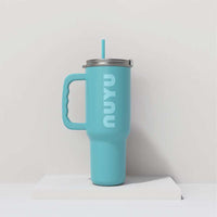 blue stainless steel tumbler with handle and straw, 40oz insulated NUYU drinkware